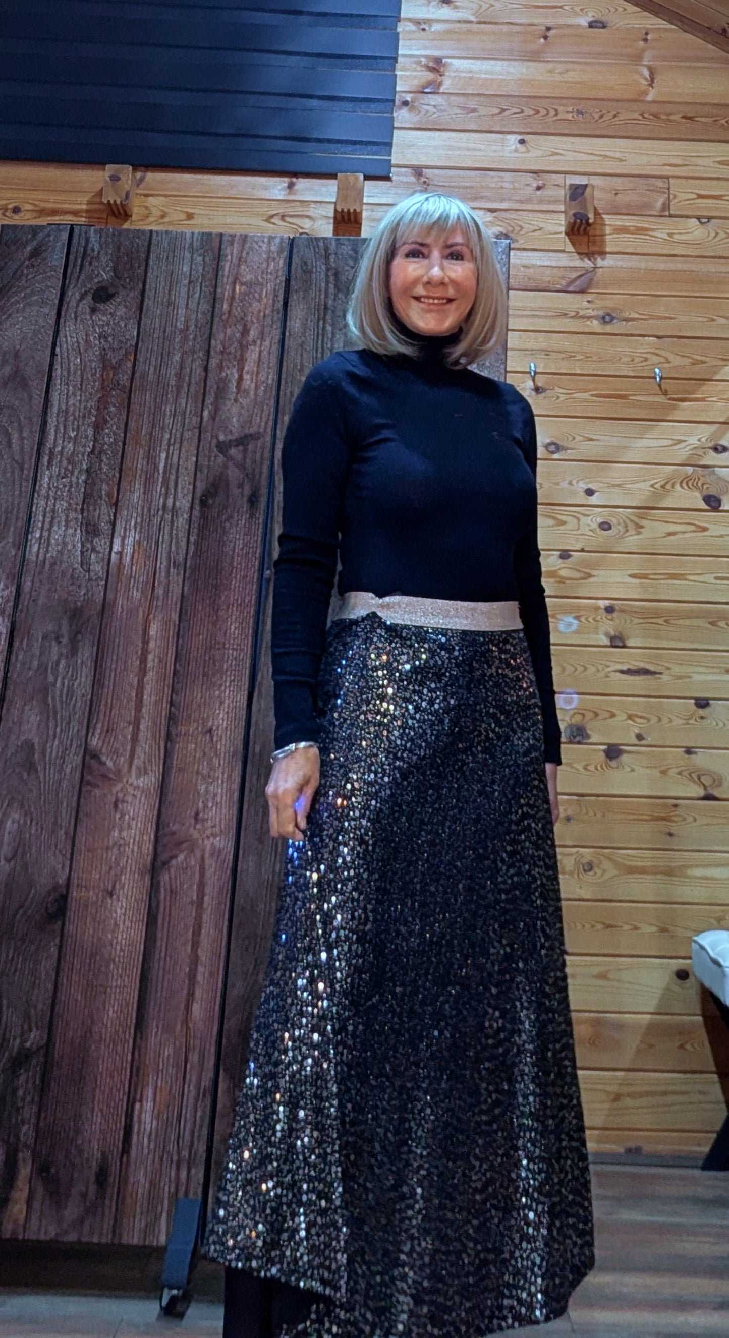 Coralie Sequin Silver Skirt With  Gold Glitter Waistband
