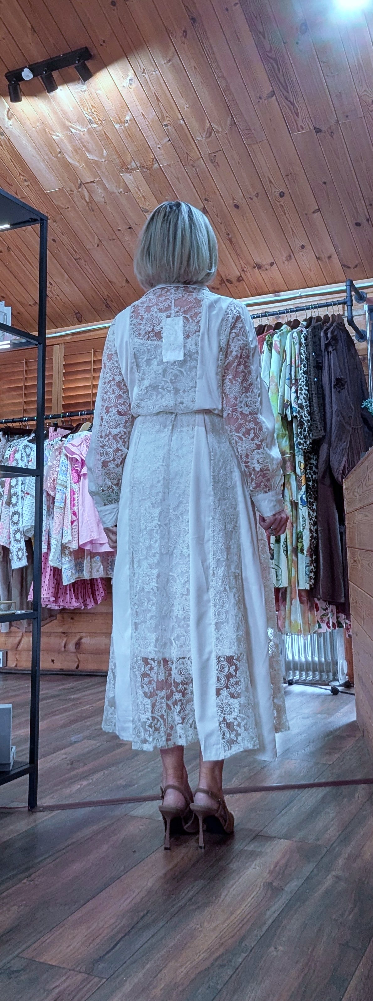 Lace shirt dress with long sleeves