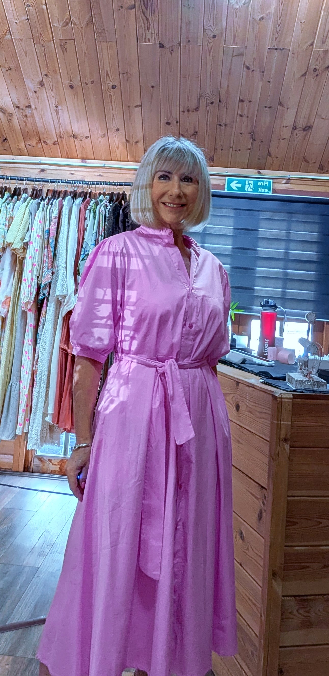 Pink belted shirt dress for summer styling