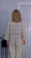Magna Crochet Knit – Collared Summer Cardigan in Beige