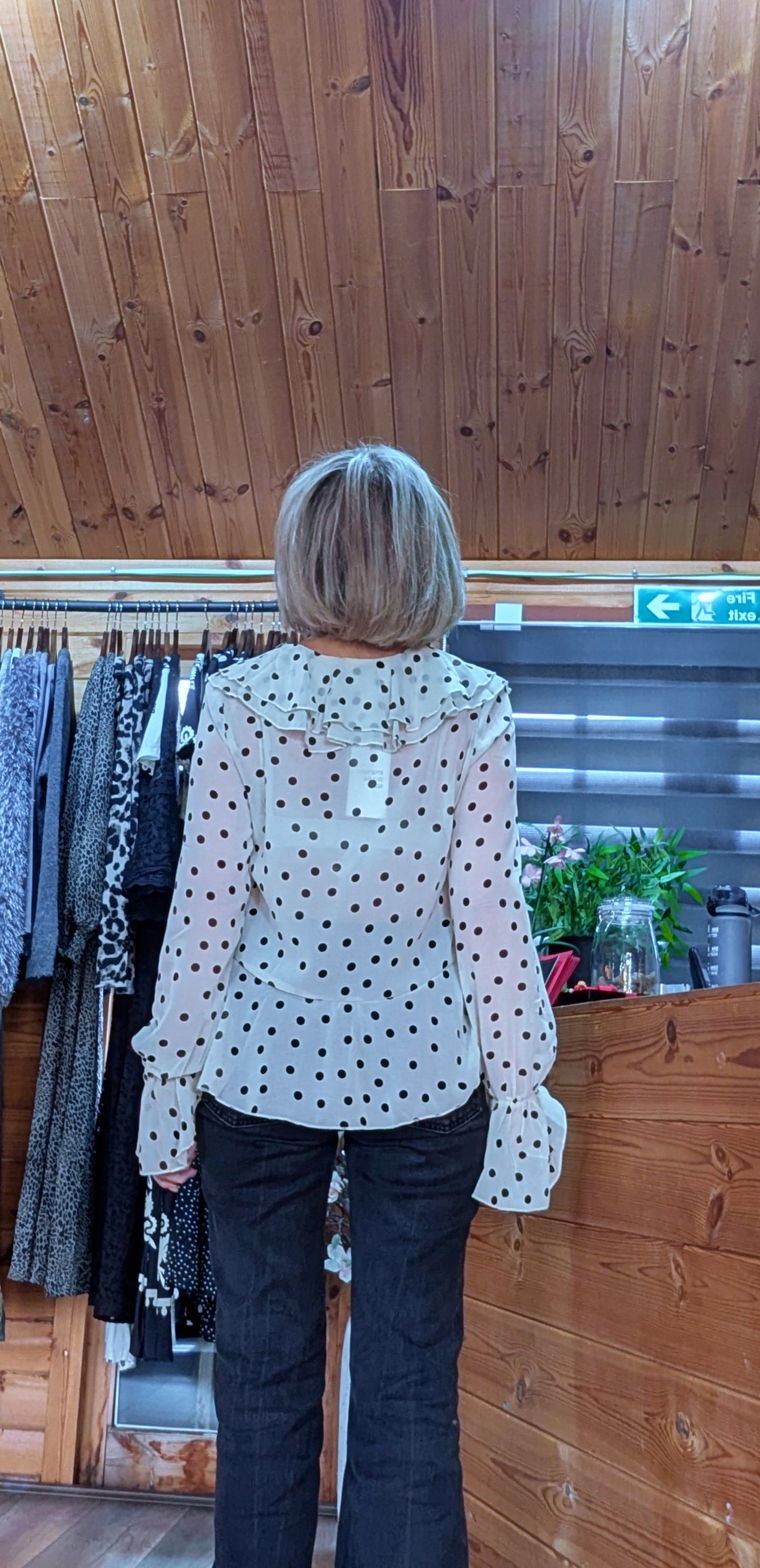 River Statement Frilled Blouse - Ivory with Black Polka Dots