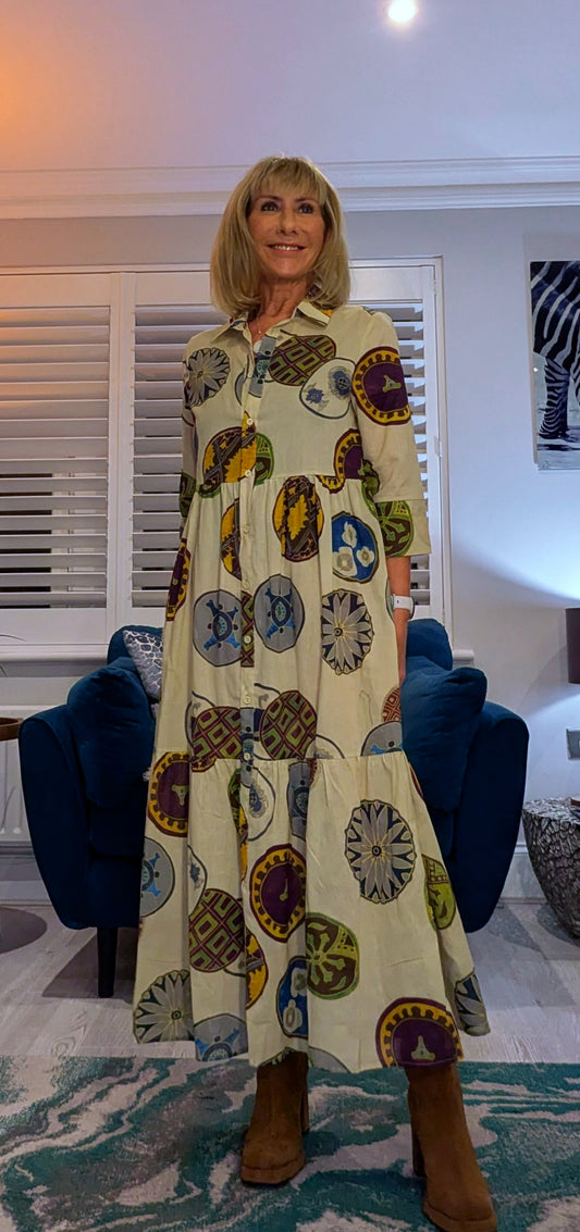 Pandora Shirt Bold Multicolour Cotton Print Smock Dress