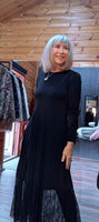Elaine Black Lace Dress – Pleated Skirt & Lace Panel