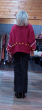 Pansy Chunky Cardigan – Deep Red with Balloon Sleeves- Mustard Bobbles