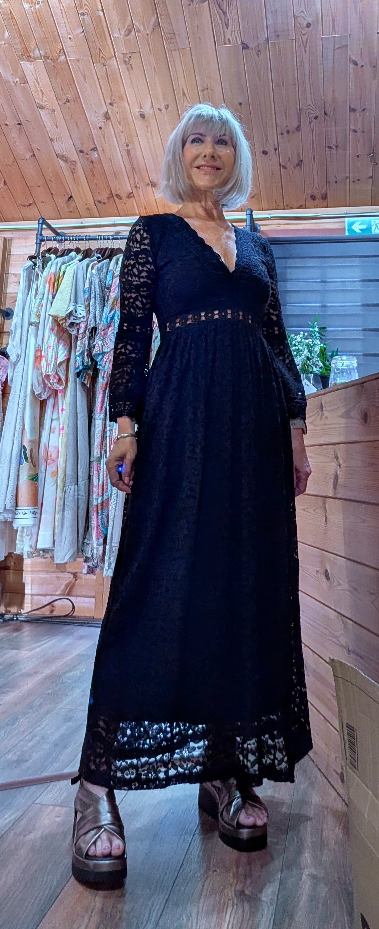 Black summer bohemian lace dress uk