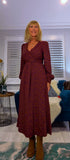 Dulcie Ditsy Floral Midi Dress – Maroon & Purple Silky Wrap