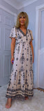 Nettie Boho Maxi Dress – Ecru, Flutter Sleeves, Elasticated Waist