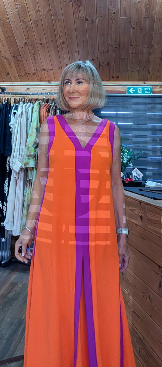 Lenna Sleeveless Maxi Dress – Orange and Purple