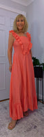 Coral Sundress – Frill Tiered Summer Dress - Coral-Salmon Pink