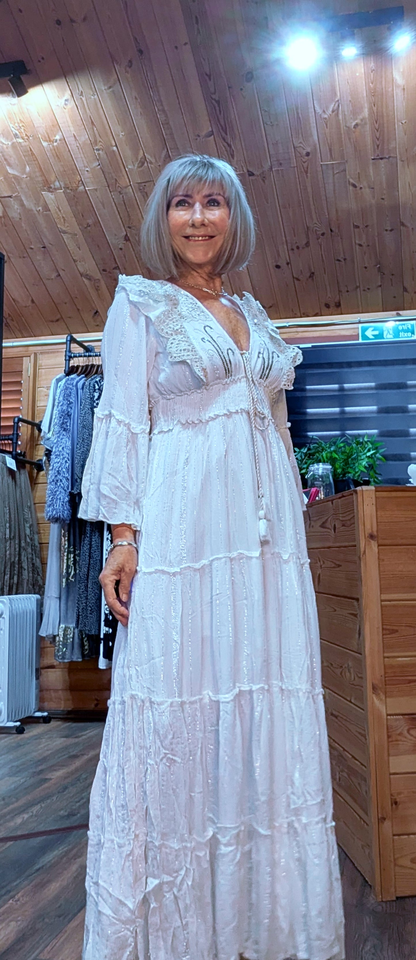 Julianna  White Bohemian Dress with Floral Embroidery