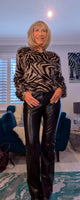 Esther Zebra Print Fringe Top – Black & Taupe with Sweater Look