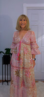 Clara Pink Boho Maxi Dress – Embroidered, Sequinned, 100% Cotton