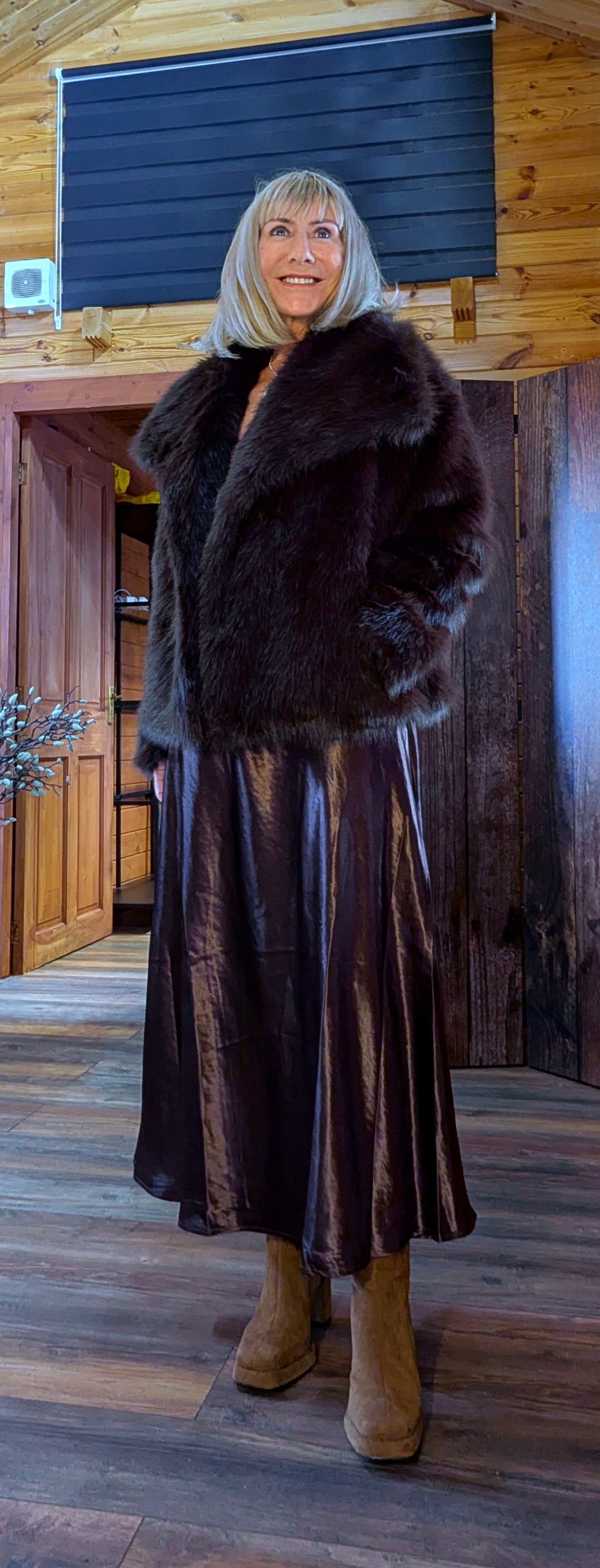 Guinevere Faux Fur Jacket – Double Breasted in Chocolate, Taupe or Ivory