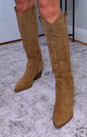 Cassidy Faux Suede Cowboy Boots – Soft Camel Western Style