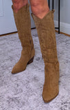 Cassidy Faux Suede Cowboy Boots – Soft Camel Western Style