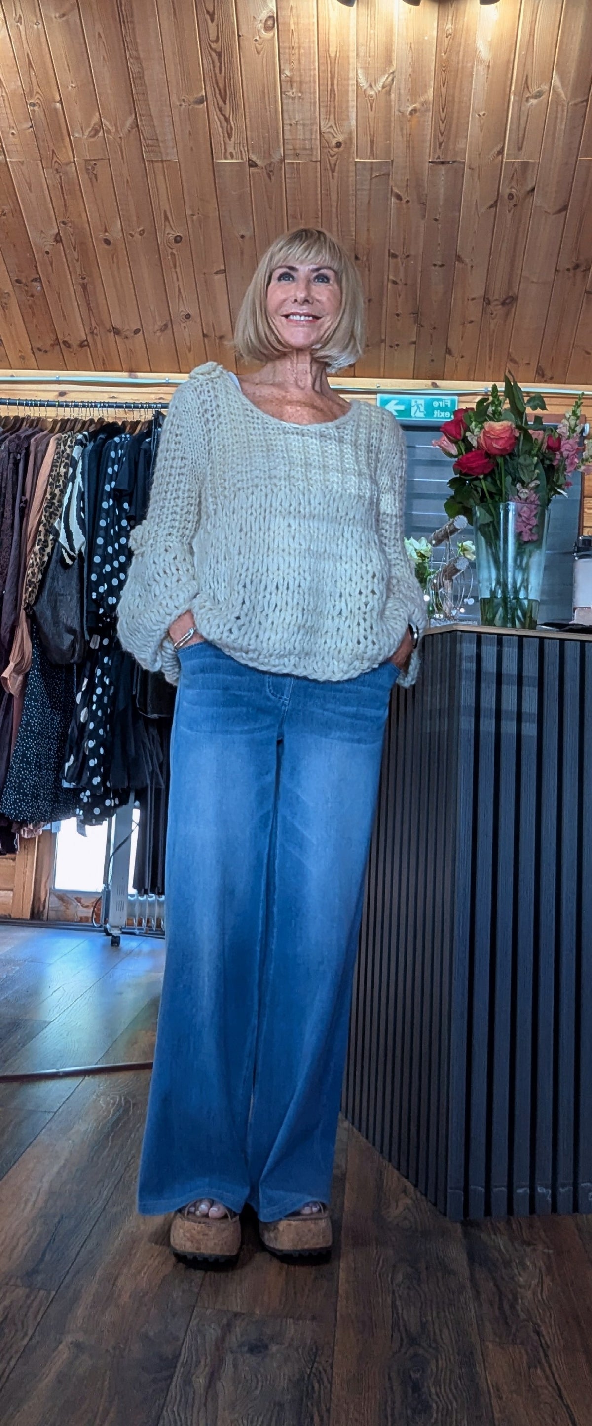 Dolly relaxed fit hand knit sweater in neutral cream