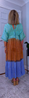 Rumer Boho Dress – Golden Embroidered Glam in Turquoise & Earthy Tones