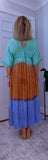 Rumer Boho Dress – Golden Embroidered Glam in Turquoise & Earthy Tones