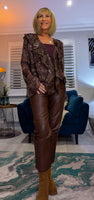 Emery Sheer Blouse – Coffee & Taupe Swirl with Frilled V-Neck