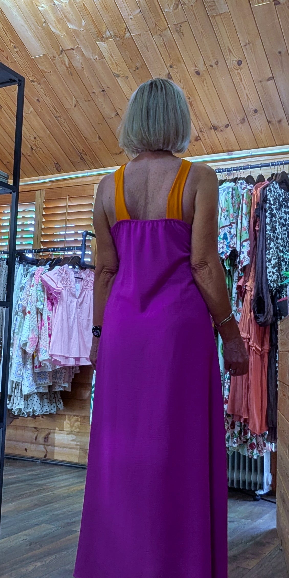 Rear view Olga Halterneck  Maxi Dress – Halterneck in Magenta