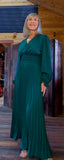 Laura Emerald Green Midi Dress – Shirred Waist & Pleated Skirt