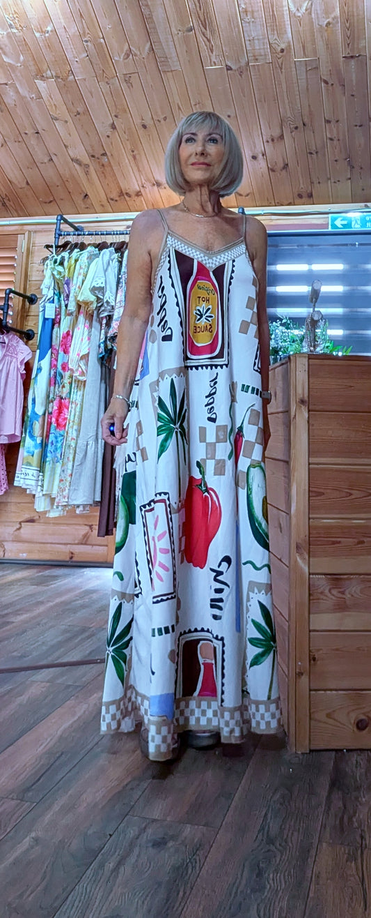 Liddy colourful printed midi dress with slim straps