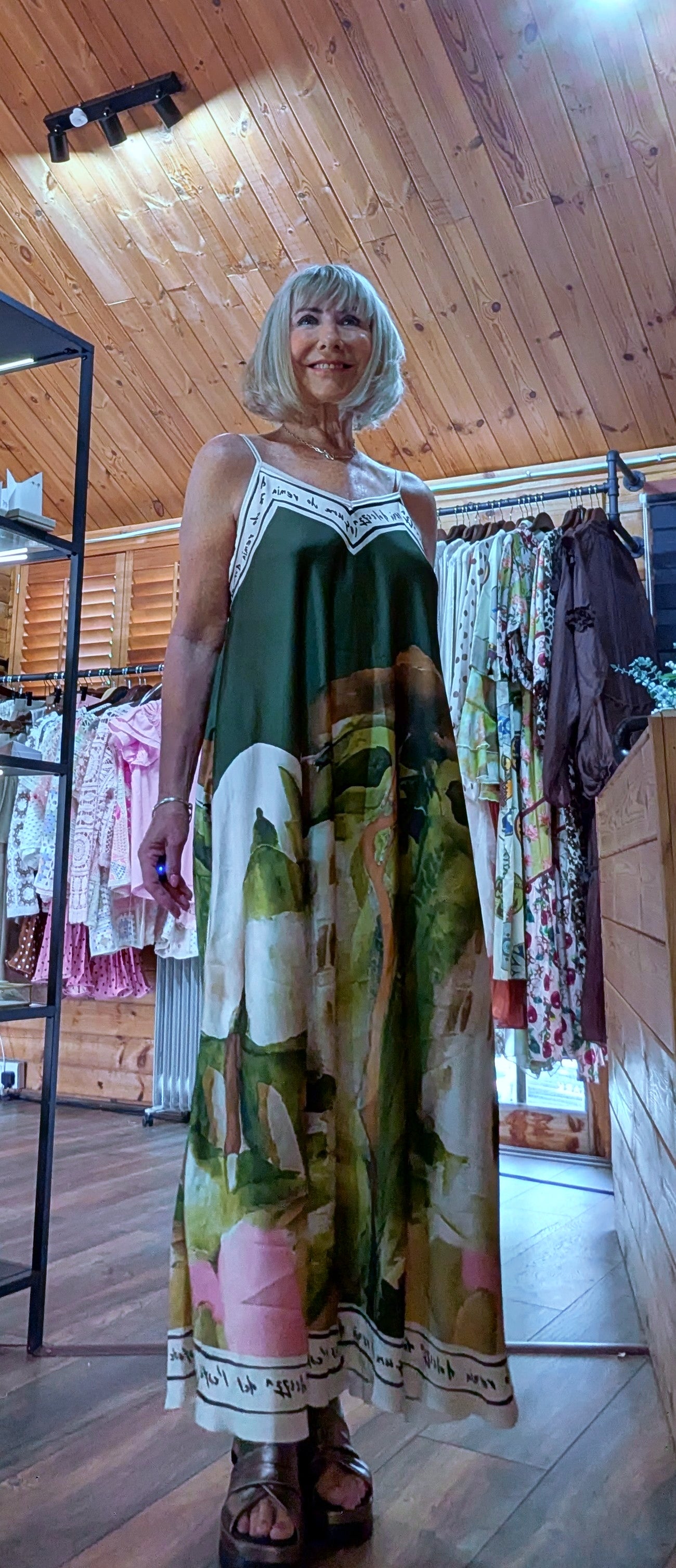Nola Artistic Print Maxi Dress olive green