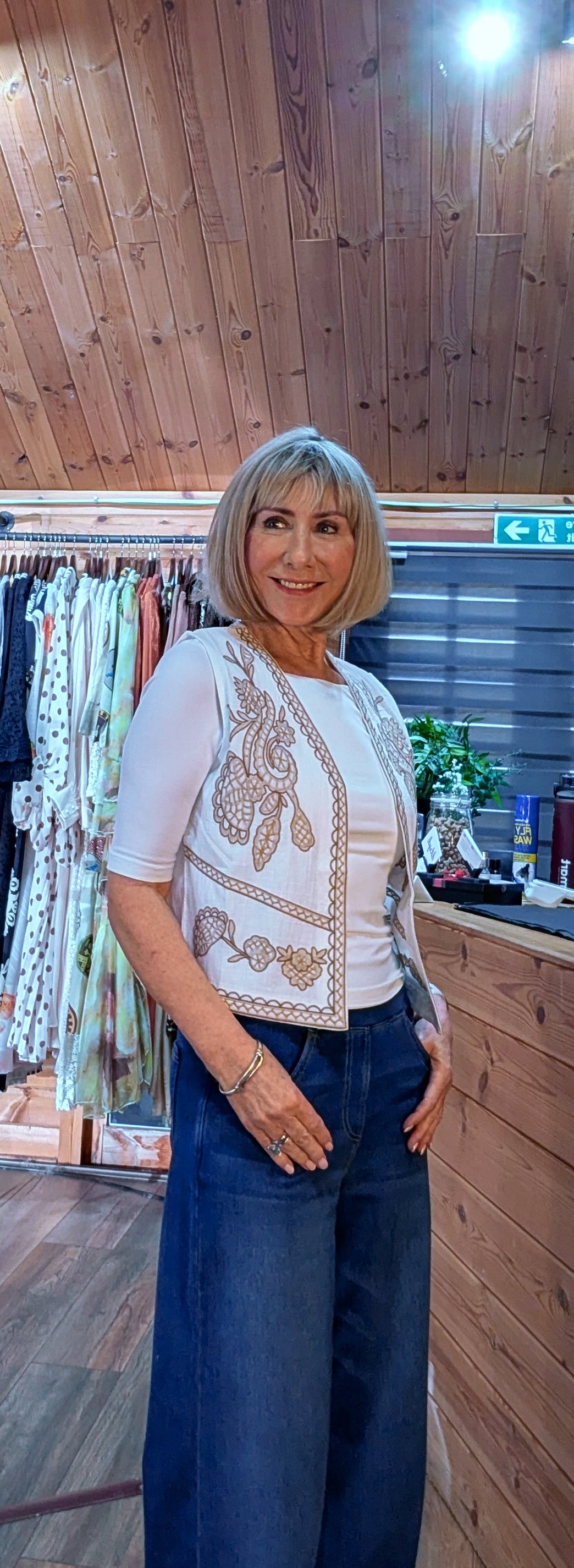 Embroidered  White  and Ecru Waistcoat- for summer styling
