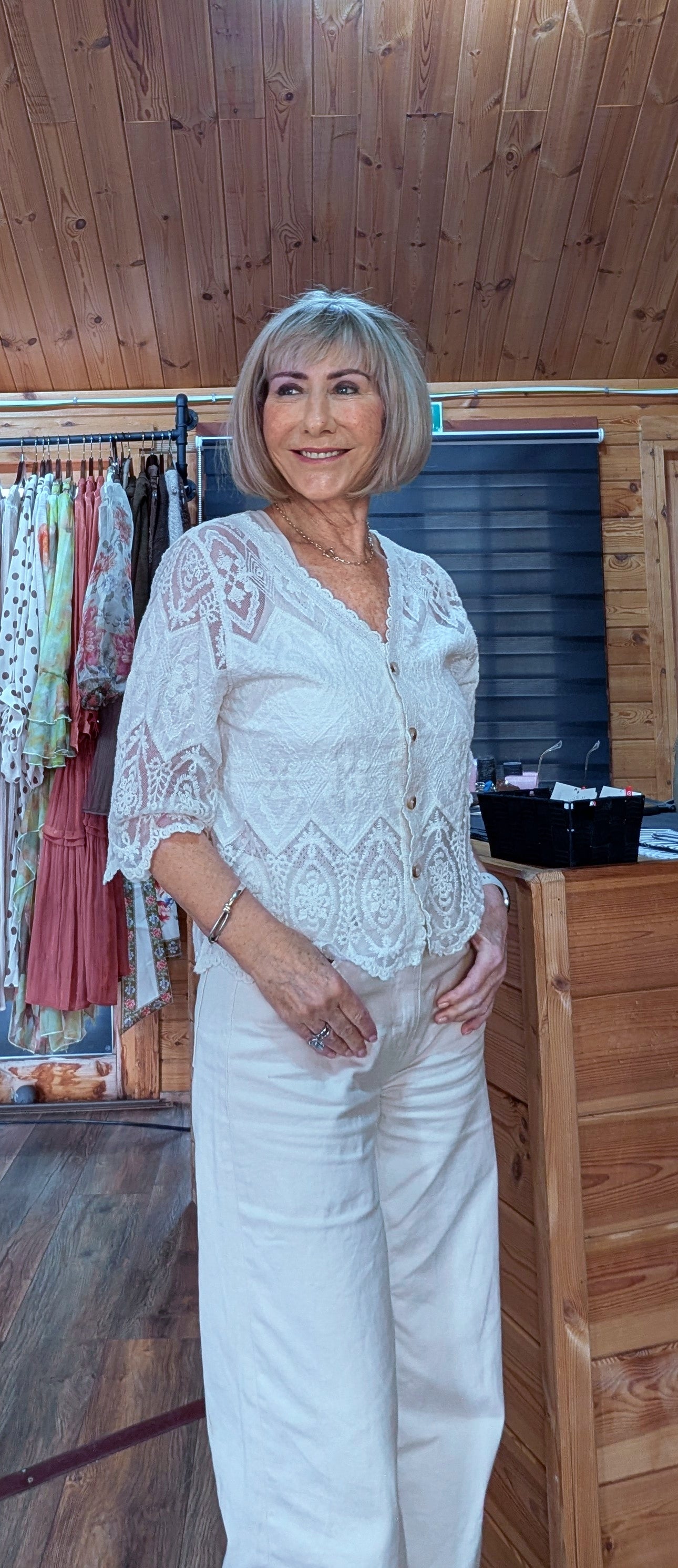 Janice Cotton Lace Embroidered Cardigan White or Cream