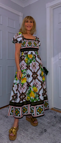 Blossom Bold Print Shirred Dresses