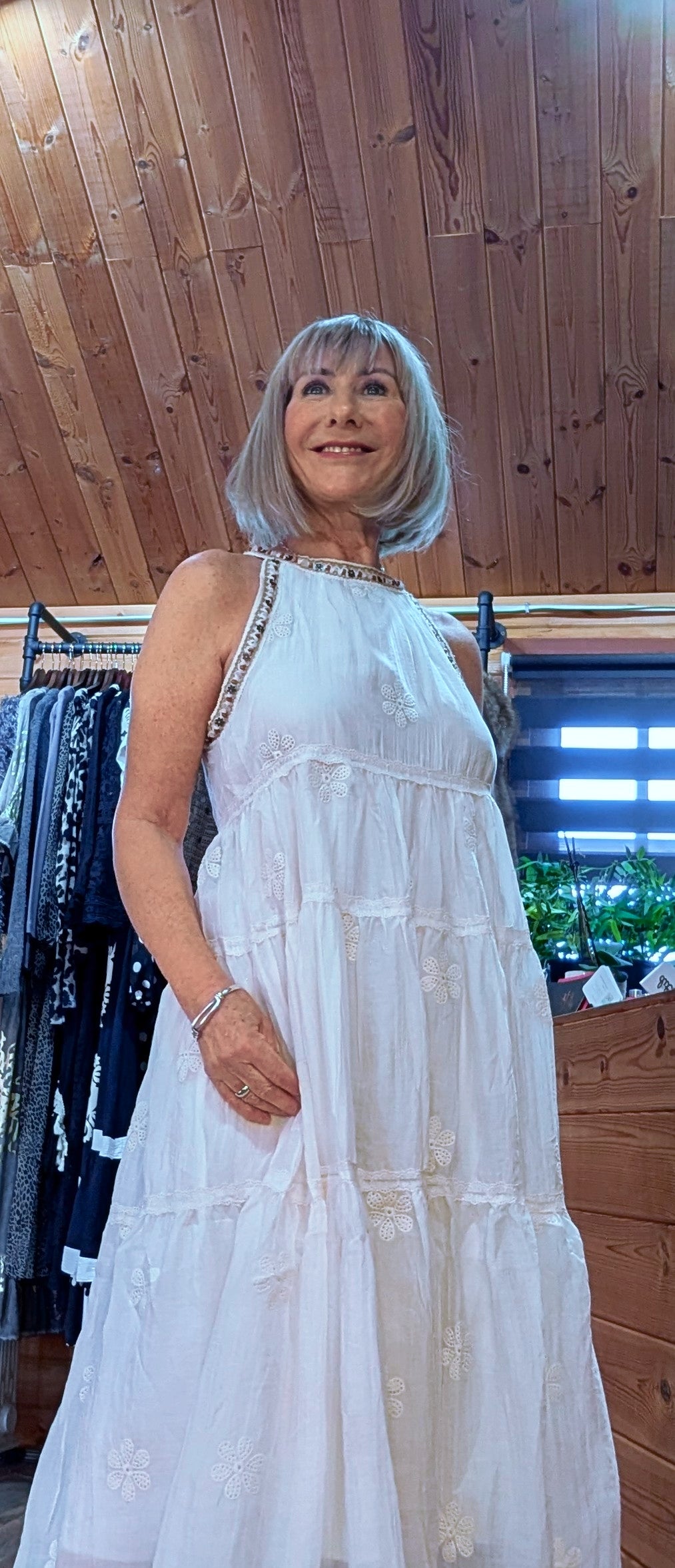 Kiki Ivory Midi Silk and Cotton Sleeveless  Dress