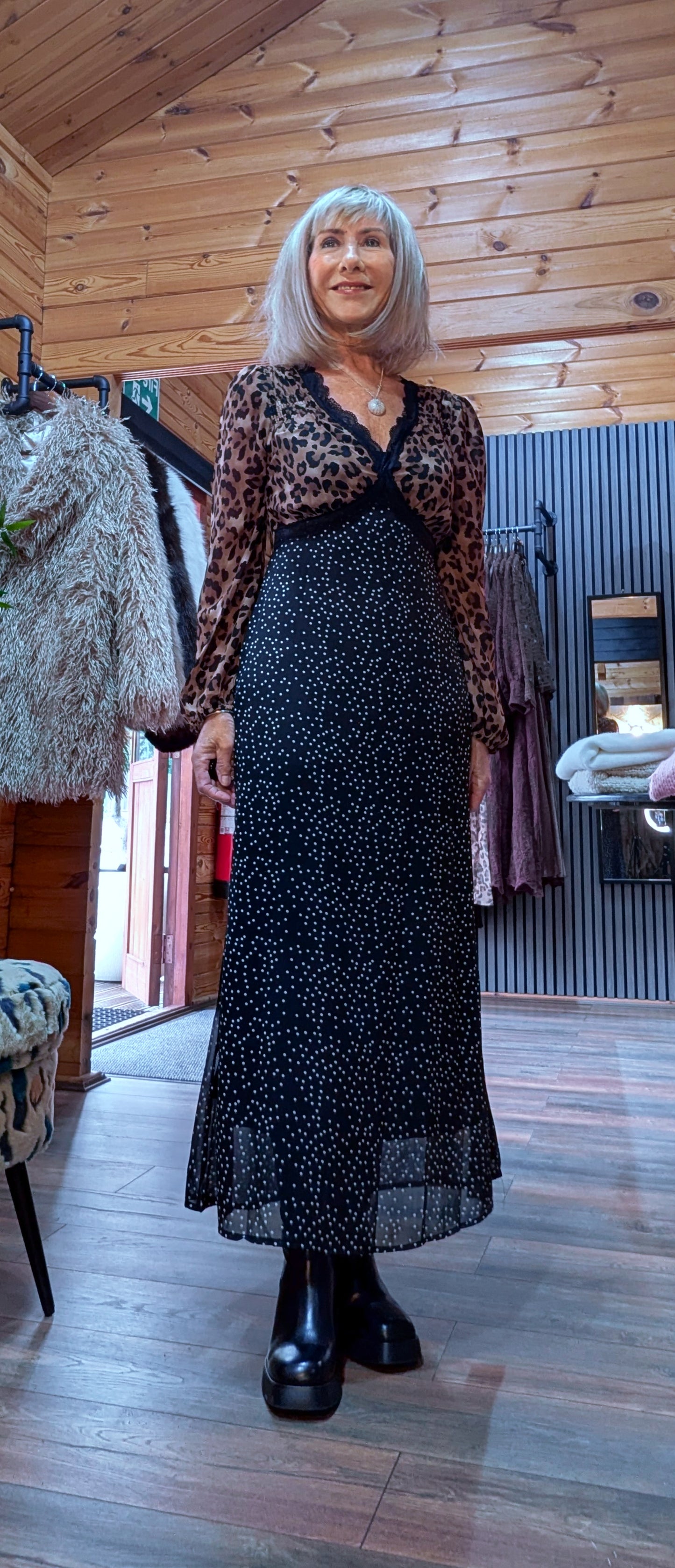 Ivanna Statement Midi Dress – Leopard Print - Polka Dot