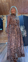 Leonie Leopard Print Sheer Dress – Lined with Sequins & Tie Belt