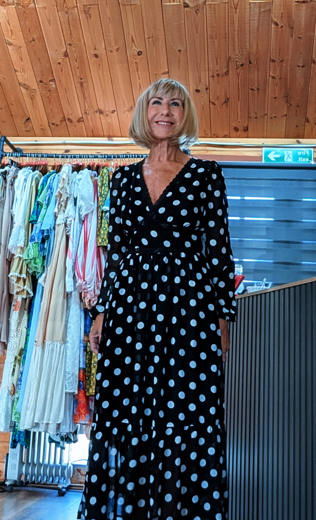 Women’s black and white spotted midi dress