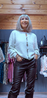 Cassia Ivory Sweater – Gold Sun Jewel Button Detail