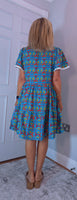 Codie Cotton Knee-Length Dress – Turquoise & Terracotta Boho Print