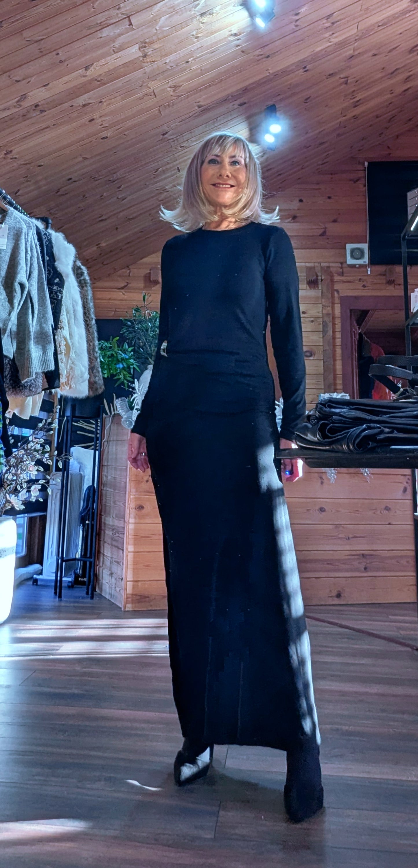 Martha Black Slinky Dress – Sparkle Side Split Evening Dress
