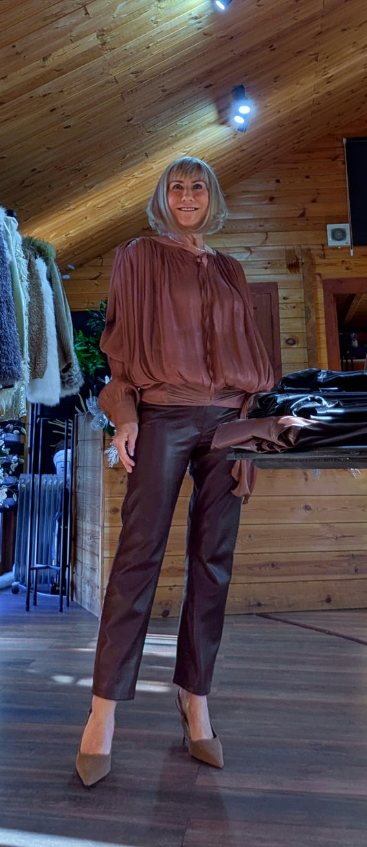 Venus Golden Caramel Blouse – Tie Neck -Sash Waist