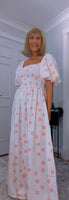 Candy Off - Shoulder Puff Sleeve Dress with  Shirred Bust