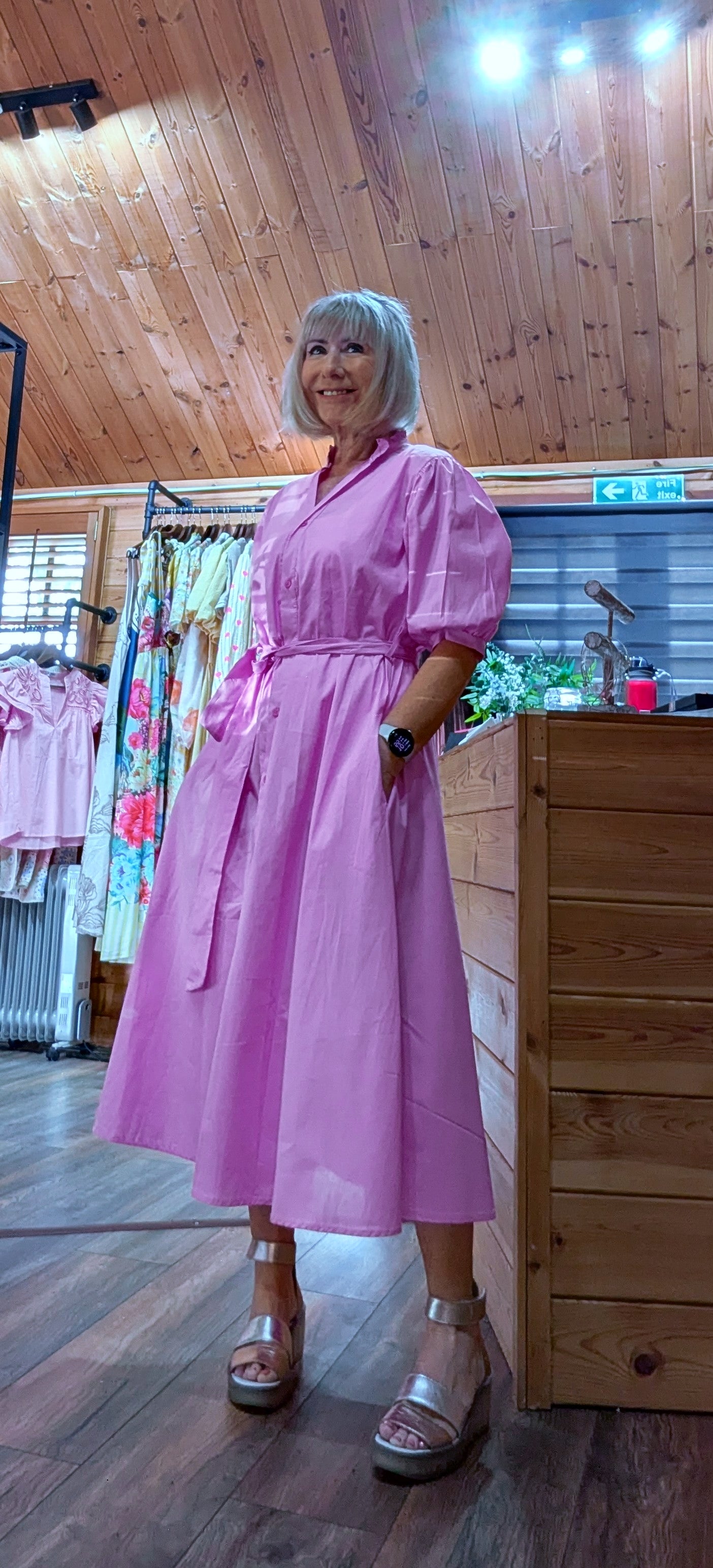 Libbly pink cotton shirt dress with waist belt