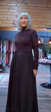 Haley Sweater Dress – High Neck with Pleated Maxi Skirt in Coffee or Black