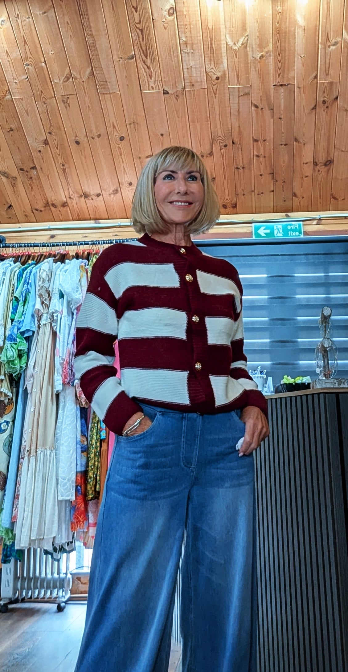 Soft striped cardigan with gold button detail styled by ditsydi