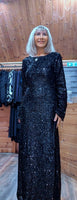 Juno Black Sequin Dress – Scoop Back with Pagoda Sleeves