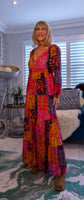 Sheridan Printed Maxi Dress – Embroidered, Tiered, Long Sleeve