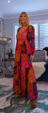 Sheridan Printed Maxi Dress – Embroidered, Tiered, Long Sleeve