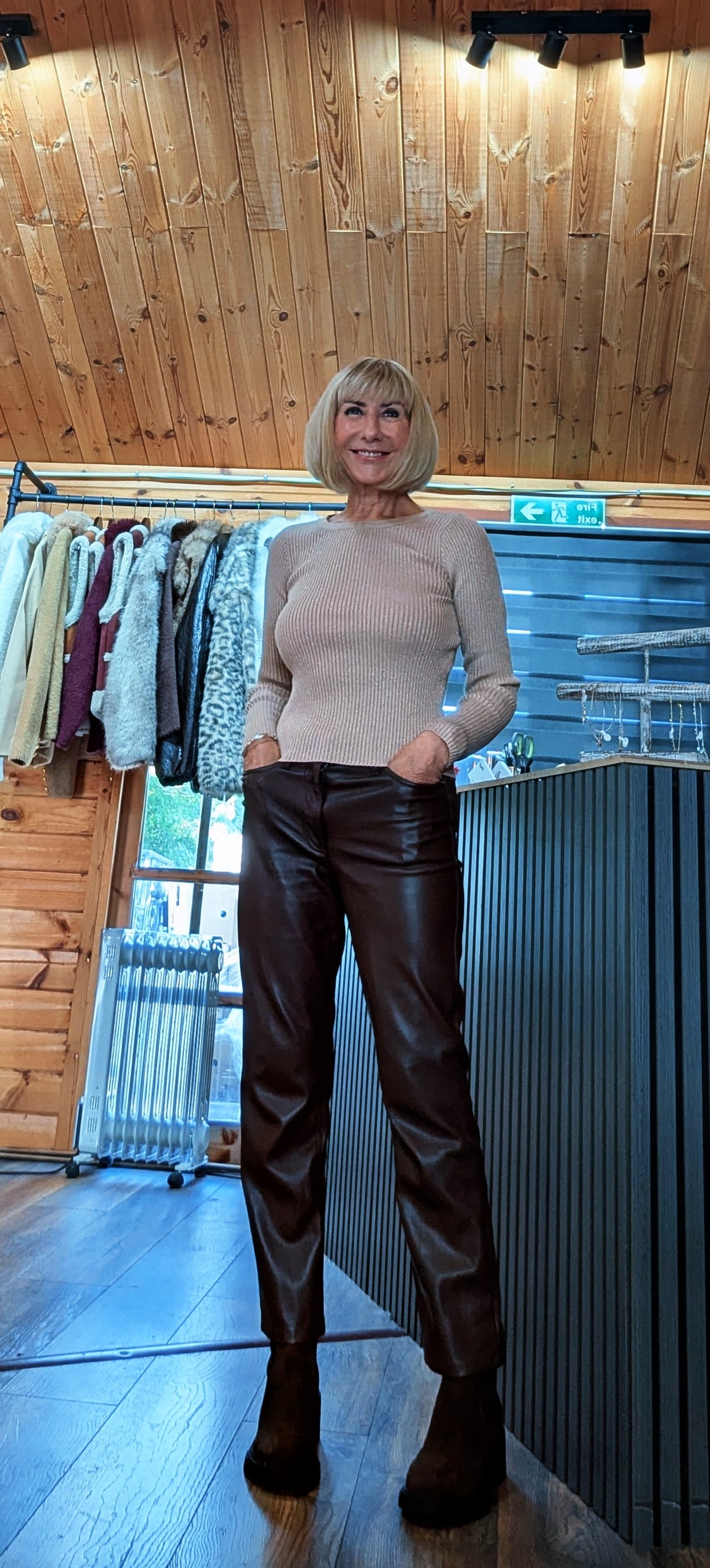 Rula Crew -Neck Fitted Sweater – Soft Knit with Gold Shimmer