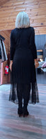 Elaine Black Lace Dress – Pleated Skirt & Lace Panel