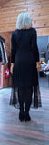 Elaine Black Lace Dress – Pleated Skirt & Lace Panel