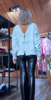 Marty Light Grey Sweater – V-Neck with Sparkly Bow Detail