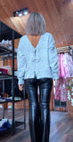 Marty Light Grey Sweater – V-Neck with Sparkly Bow Detail